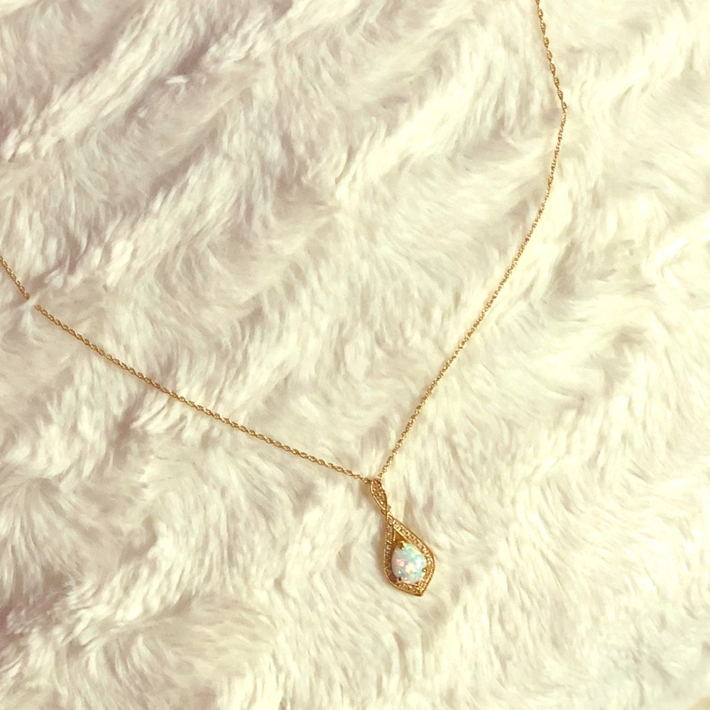 Opal Necklace with White Sapphire and Gold